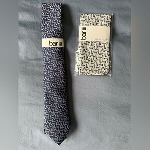 Bar III Fish Bones Navy and White Skinny Tie and Pocket Square